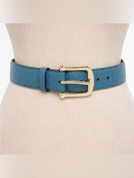 Gucci Microguccisima GG Teal Leather Belt with Gold Buckle main image 7